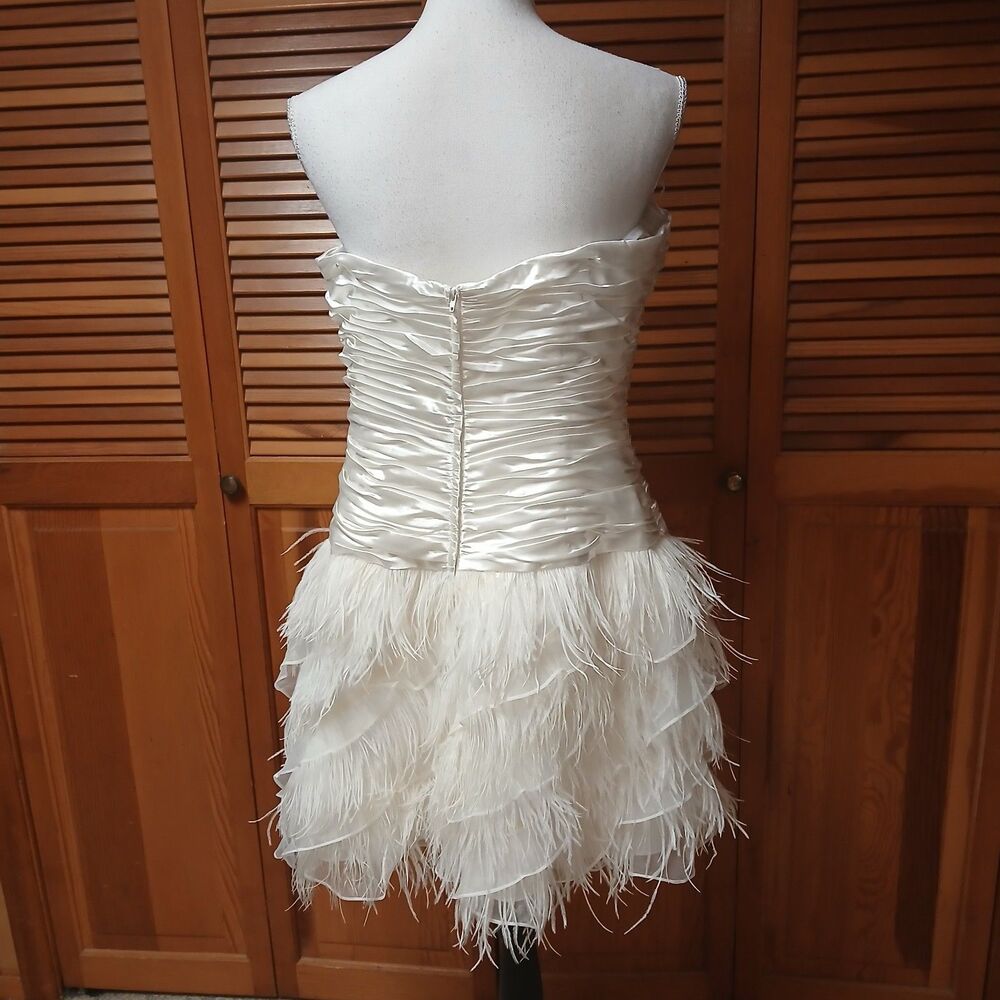 DB Studio White Feather Strapless Mini Dress Size 14 Ruched Satin Cocktail NWT - Picture 7 of 11